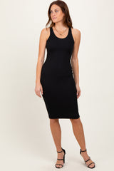 Black Ribbed Racer Back Sleeveless Maternity Midi Dress