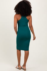 Deep Teal Ribbed Racer Back Sleeveless Midi Dress