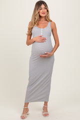 Ivory Striped Button Front Sleeveless Maternity Maxi Dress
