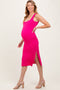 Fuchsia Ribbed Knit Low Back Maternity Midi Dress