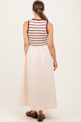 Cream Contrast Striped Bodice Sleeveless Maternity Maxi Dress