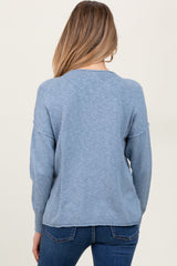 Blue Heather Unfinished Hem Maternity Sweater