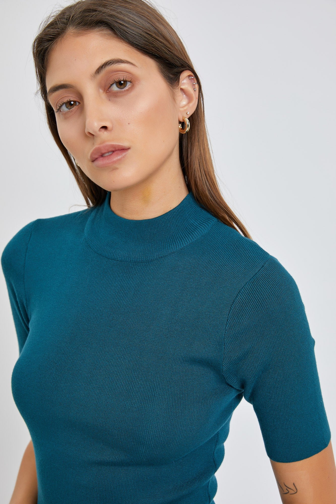 Deep Teal Ribbed Mock Neck Dress