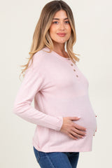 Light Pink Brushed Knit Henley Maternity Top