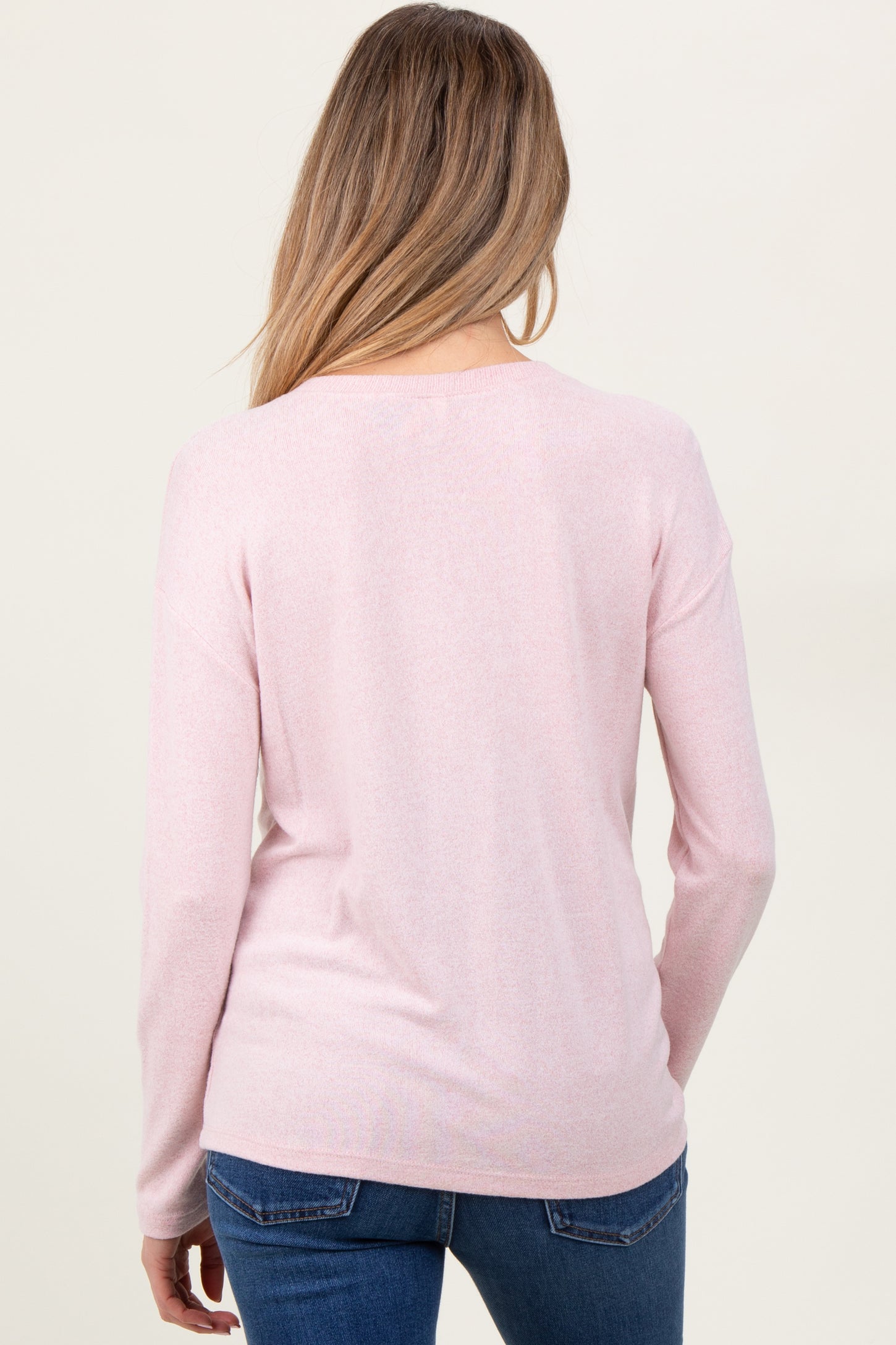 Light Pink Brushed Knit Henley Maternity Top