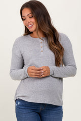 Heather Grey Brushed Knit Henley Maternity Top