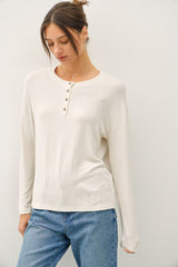 Cream Brushed Knit Henley Top