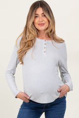 Light Grey Brushed Knit Henley Maternity Top