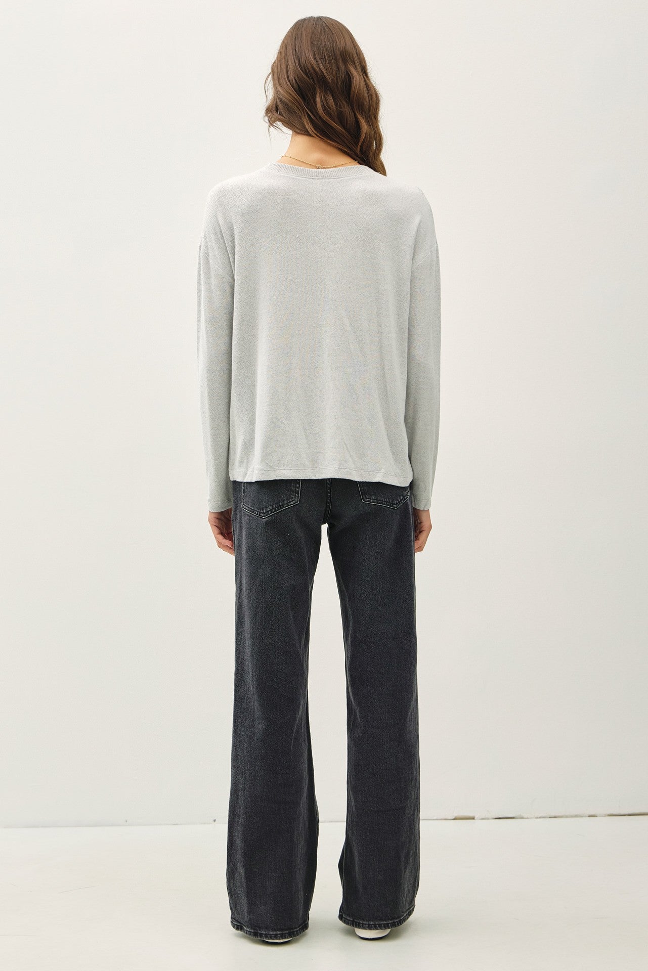 Light Grey Brushed Knit Henley Top