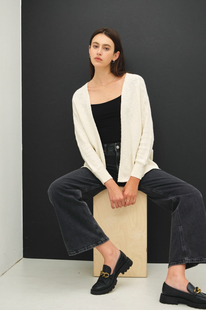 Cream Slub Knit Open Cardigan