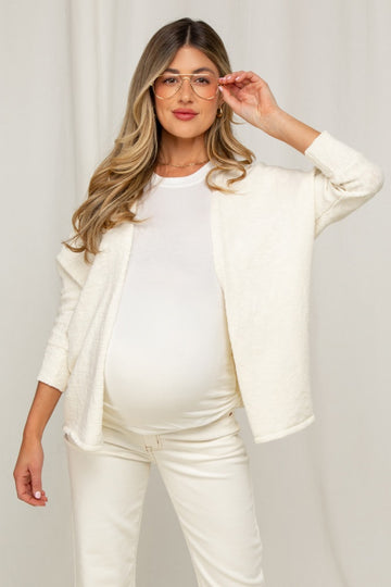 Cream Slub Knit Open Maternity Cardigan