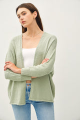 Light Olive Slub Knit Open Cardigan