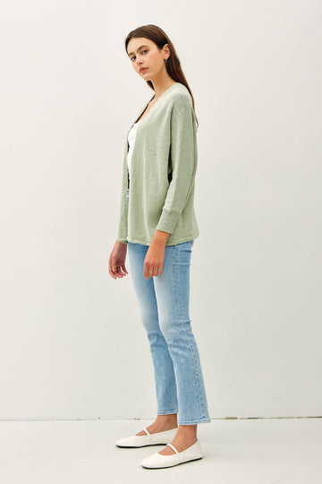 Light Olive Slub Knit Open Cardigan