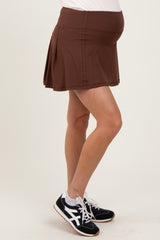 Brown Back Pleat Maternity Skort
