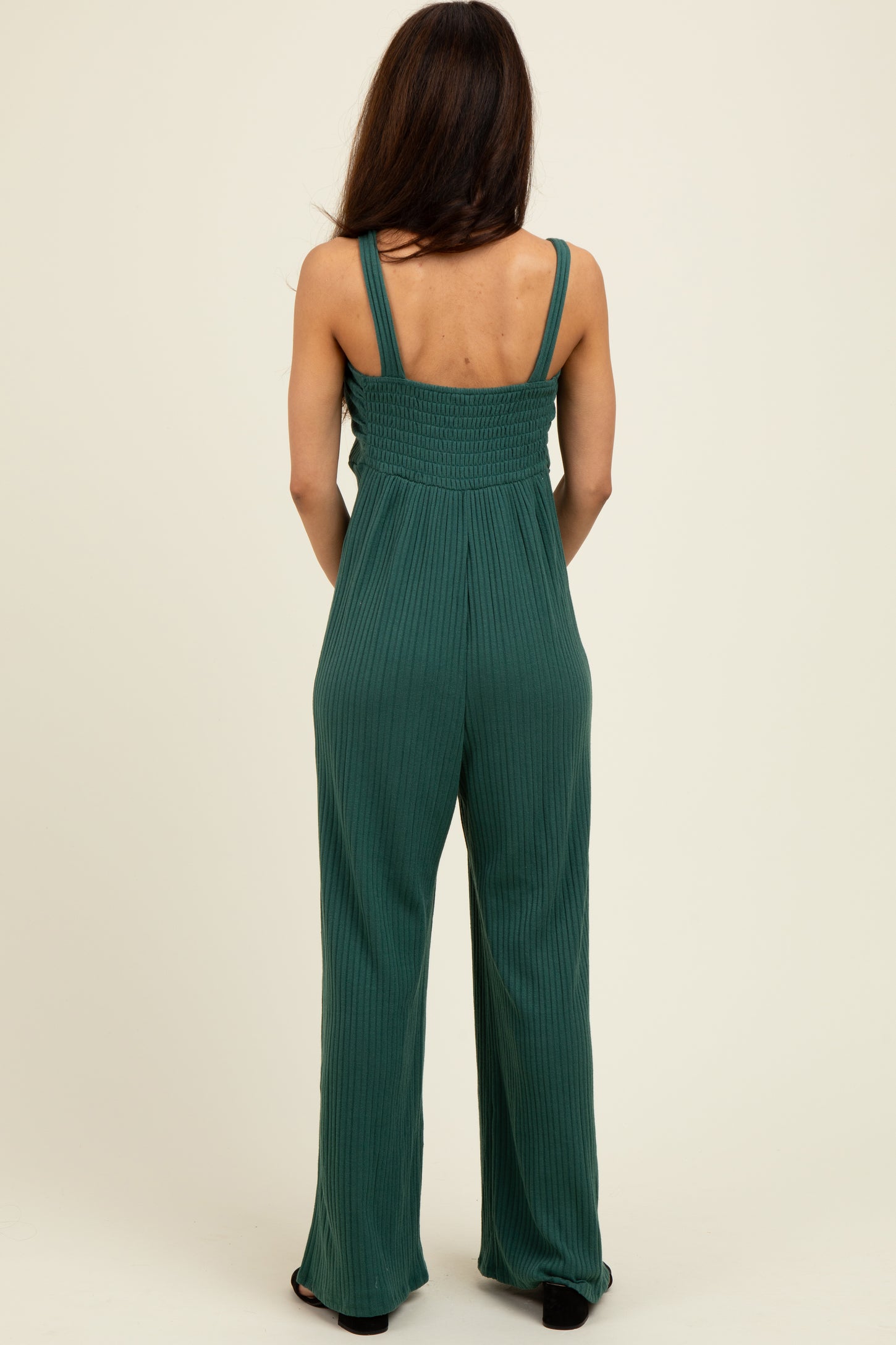Forest Green Ribbed Cinched Front Jumpsuit