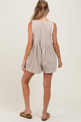 Beige Deep V-Neck Pleated Front Tie Sleeveless Maternity Romper