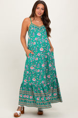 Green Floral Tie Back Maternity Maxi Dress
