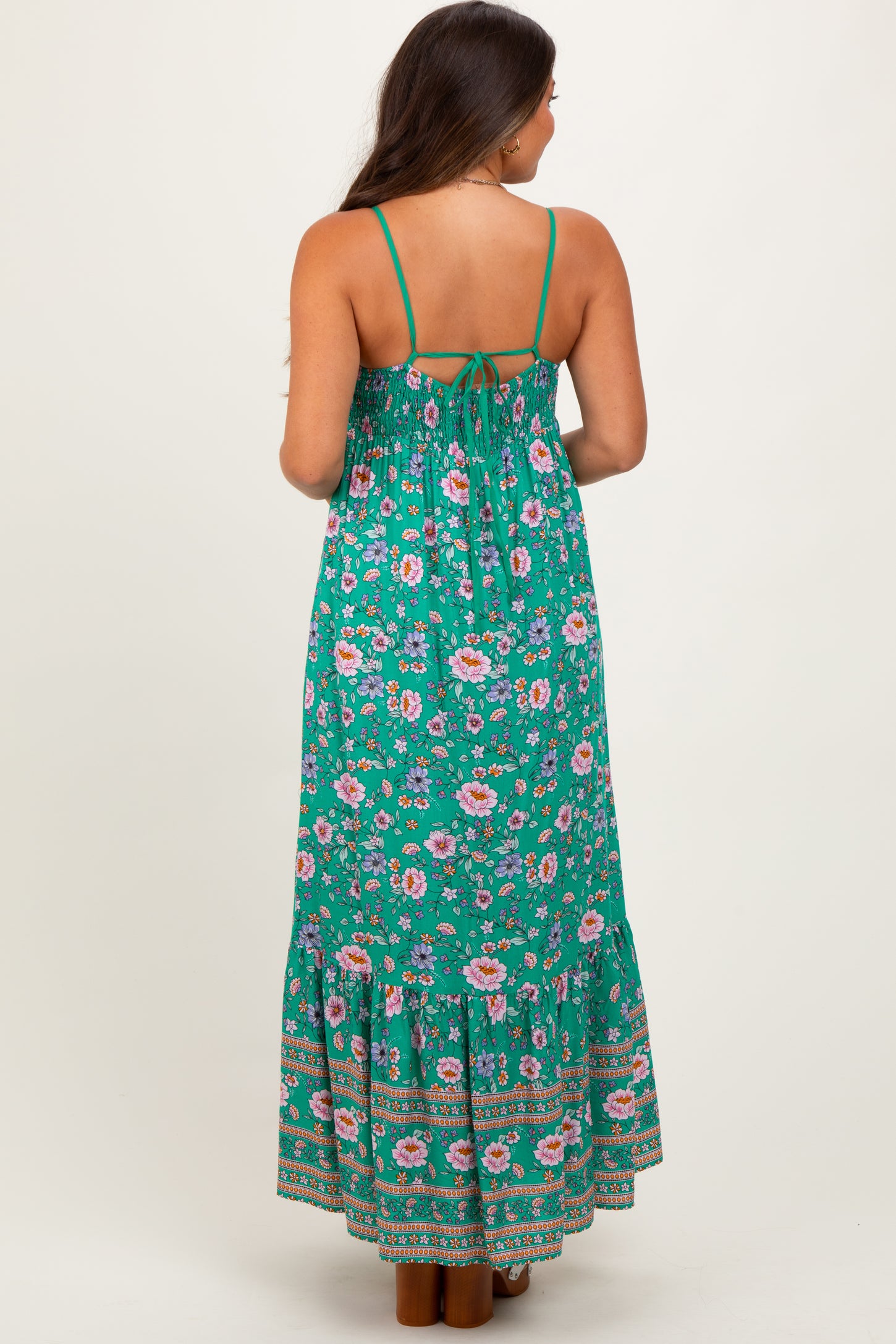 Green Floral Tie Back Maternity Maxi Dress