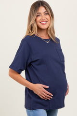 Navy Oversized Pocket Front Short Sleeve Maternity Top