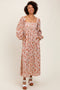 Cream Floral Pleated Bust Long Sleeve Maxi Dress