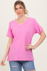 Pink Oversized V-Neck Short Sleeve Maternity Tee