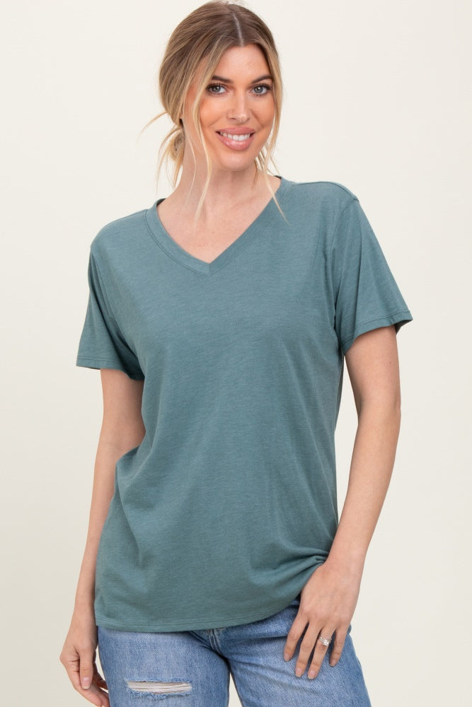 Light Olive Oversized V-Neck Short Sleeve Maternity Tee