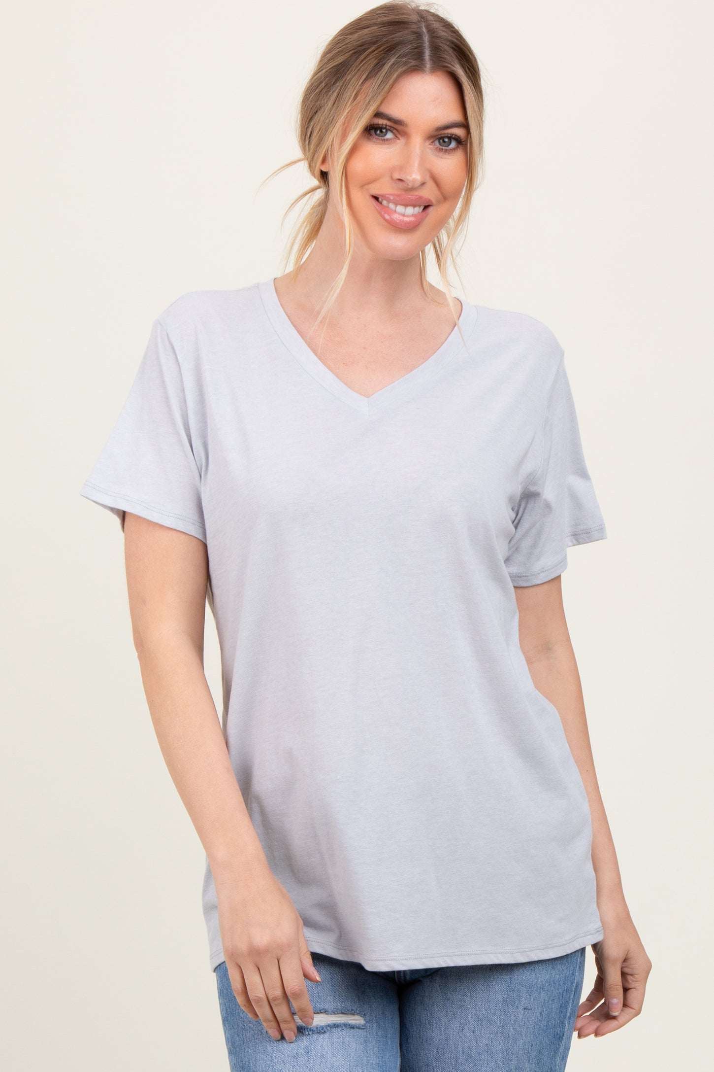 Heather Grey Oversized V-Neck Short Sleeve Tee