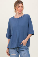 Blue Ribbed Boxy Fit Short Sleeve Maternity Top