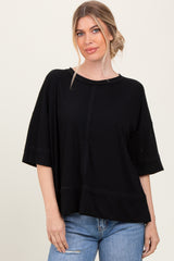Black Ribbed Boxy Fit Short Sleeve Maternity Top