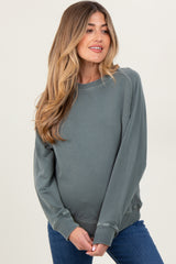 Light Olive French Terry Vintage Wash Maternity Pullover