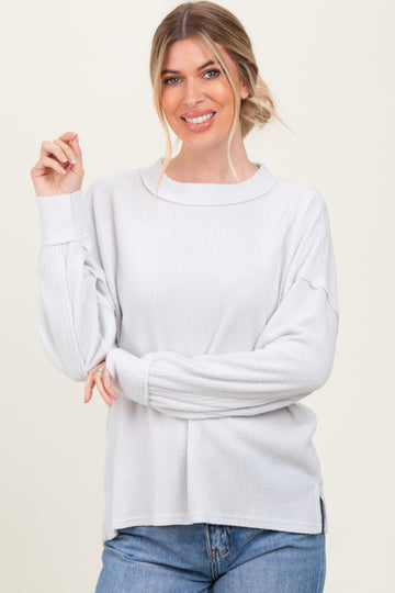 Ivory Brushed Ribbed Knit Pullover