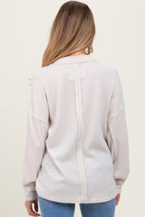 Beige Brushed Ribbed Knit Maternity Pullover