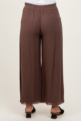 Brown Linen Frayed Hem Crop Maternity Pants