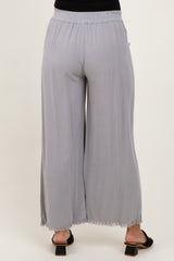 Grey Linen Frayed Hem Crop Maternity Pants