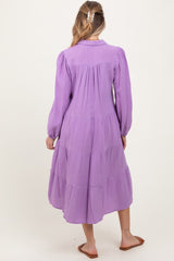 Lavender Light Weight Collared Tiered Maternity Midi Dress