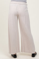 Cream Striped Drawstring Linen Blend Maternity Wide Leg Pants