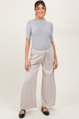 Cream Striped Drawstring Linen Blend Maternity Wide Leg Pants