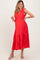 Red Ruffle Accent Tiered Front Tie Maternity Midi Dress