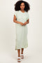 Light Olive Ribbed Short Sleeve Front Pocket Midi Dress