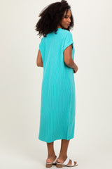 Mint Ribbed Short Sleeve Front Pocket Midi Dress