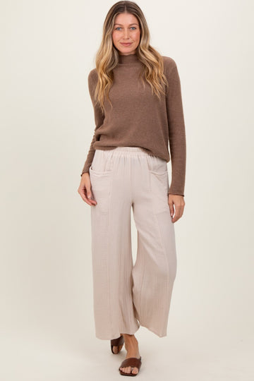 Cream Cotton Gauze Wide Leg Pants