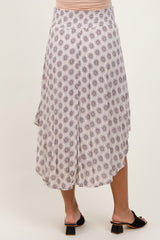 Grey Damask Print Smocked Waistband Maternity Midi Skirt