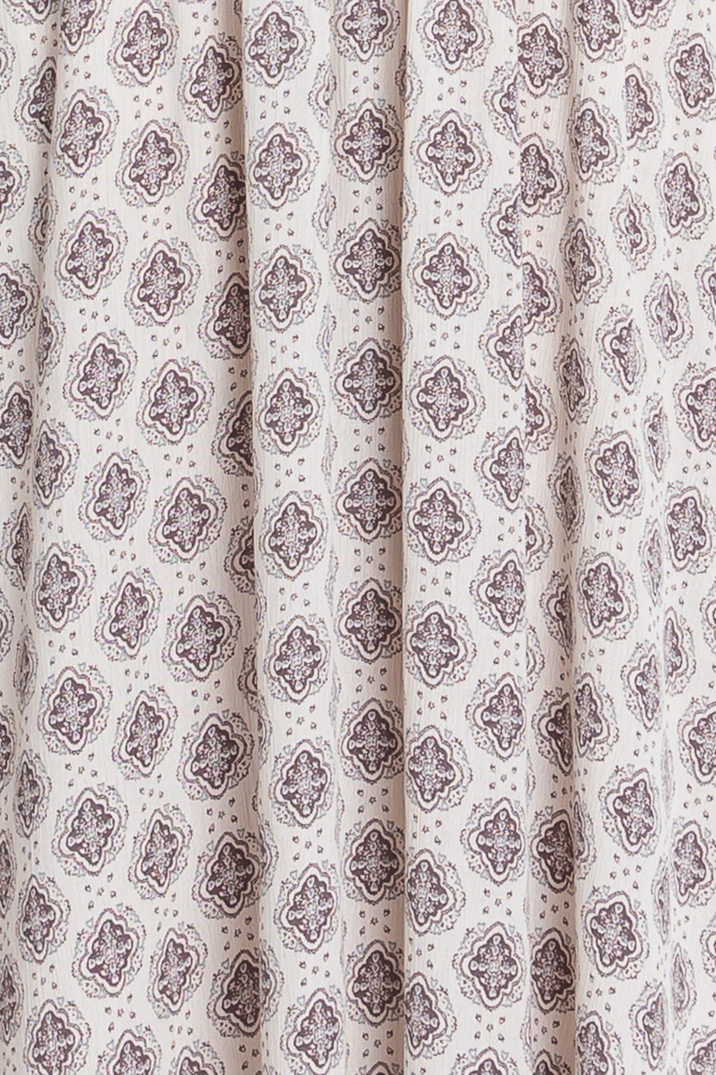 Grey Damask Print Smocked Waistband Midi Skirt