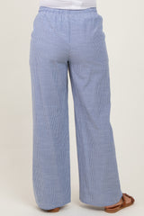 Blue Striped Drawstring Wide Leg Maternity Pants
