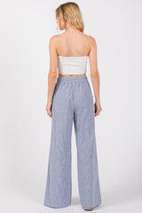 Blue Striped Drawstring Wide Leg Pants