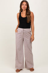 Light Taupe Striped Drawstring Wide Leg Maternity Pants