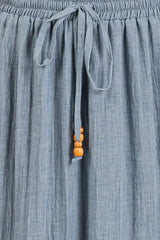 Blue Drawstring Tiered Maxi Skirt