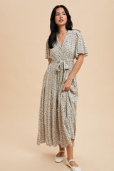 Cream Flutter Sleeve Button Down Maxi Dress