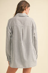 Navy Striped Double Pocket Button Down Top