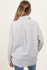 Olive Striped Double Pocket Maternity Button Down Top